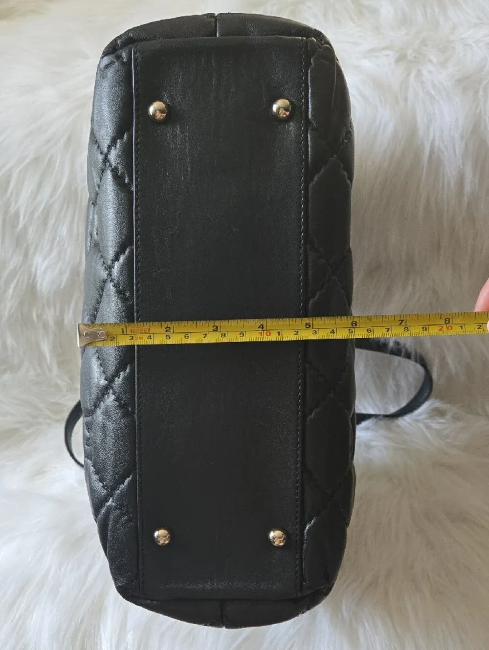 Quilted Black Tote with Gold Medallion Accent